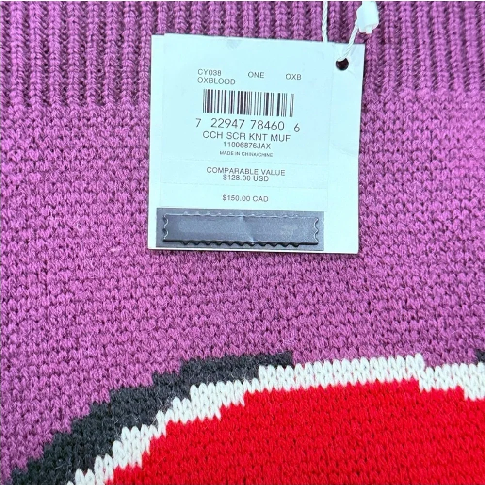 NWT Coach Logo Varsity Script Print Oxblood Scarf - Picture 5 of 5